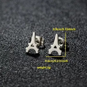 Gros plan des boucles d'oreilles Tour Eiffel avec détails précis des dimensions et du poids