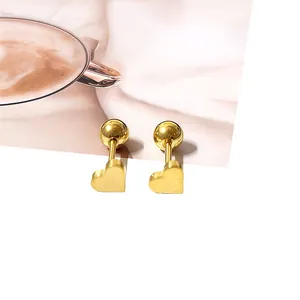 Boucles d'oreilles cœur dorées avec fermoir boule, bijoux minimalistes du quotidien