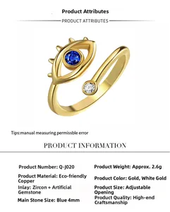Dettaglio dell'anello regolabile malocchio con zaffiro blu e accento di zircone
