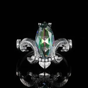 Luxury Marquise Natural Blue Sapphire Crown Ring with Elegant Micro-Inlaid Diamonds
