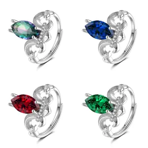 Luxurious marquise-cut sapphire crown rings in four colors with silver open-band design