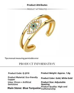 Macro detail of gold plated Evil Eye ring with turquoise and cubic zirconia inlay