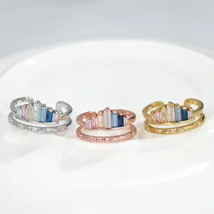 Rainbow crown rings in gold, silver, and rose gold with colorful zircon stones