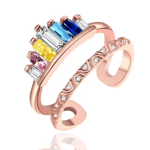Rainbow crown open ring with zircon stones and rose gold finish for women