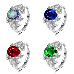 Bagues ouvertes réglables de luxe avec de grands cristaux ovales en quatre couleurs