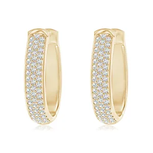 Exaggerated gold plated hoop earrings for women with paved cubic zirconia stones