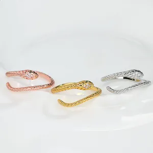 Luxury Snake Open Ring Copper Gold Plated With Zirconia Animal Shaped Adjustable Jewelry For Women Party Daily Wear Accessory