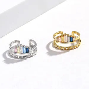 Rainbow zircon crown rings in gold and silver finish with adjustable open bands