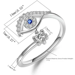 Technical diagram of evil eye open ring showing dimensions and brass material info