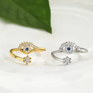 Trendy Copper Zirconia Evil Eye Open Ring For Women Bohemian Adjustable Gold Silver Plated Fashion Jewelry Finger Ring