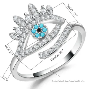 Detail view of evil eye open ring with size measurements and 15mm outer diameter
