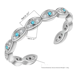 Detailed size specifications for evil eye ring with blue zircon stones and dimensions
