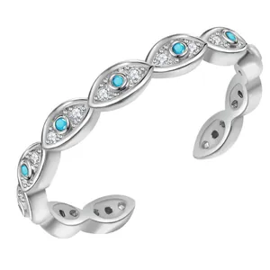 Silver Evil Eye open ring with blue stones and white zircon stones in marquise frames