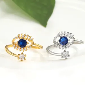 Creative olive branch evil eye open ring set in gold and silver plating finish