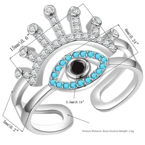Detailed size chart for the double layer evil eye open ring with blue turquoise beads