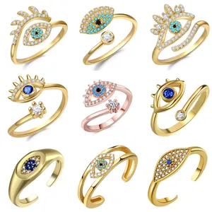 Fashion Adjustable Evil Eye Open Ring For Women Men Copper Cubic Zirconia Blue Eye Ring Gold Silver Plated Bohemian Jewelry Gift