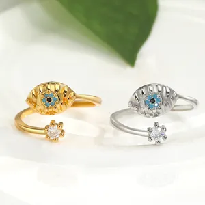 Retro evil eye open rings in gold and silver finish with blue beads and star zircon stone