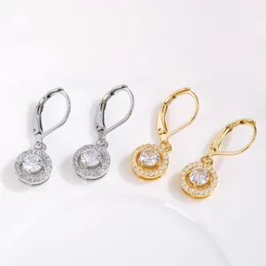 Damen Mode Runde Halo Brisur Ohrringe Luxus Kupfer Zirkonia Eingelegt Gold Silber Plattiert Hängeohrringe Schmuck Geschenk