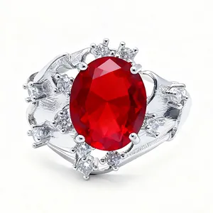 Luxury Copper Alloy Oval Rhinestone Adjustable Open Ring Vintage Floral Geometric Finger Ring Jewelry Gift For Women