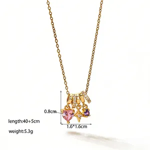 Detailed dimensions of heart and star pendant necklace with 40+5cm chain length