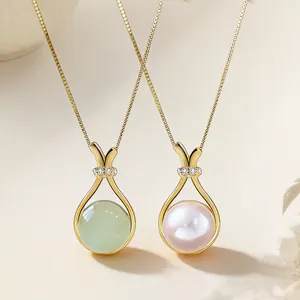 Collana Con Ciondolo A Sacchetto Della Fortuna In Stile Cinese In Acciaio Al Titanio Con Finta Giada E Künstliche Perle Regalo Per Donna