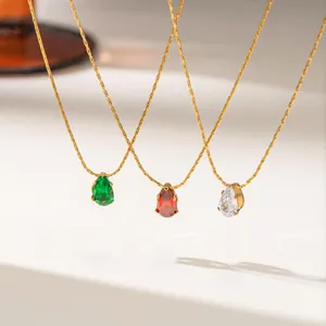 Minimalist Titanium Steel 18K Gold Plated Pear Shaped Zirconia Pendant Necklace Elegant Teardrop Clavicle Chain Jewelry For Women