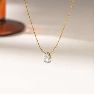 Minimalist Titanium Steel 18K Gold Plated Pear Shaped Water Drop Zirconia Pendant Necklace For Women Exquisite Jewelry Gift