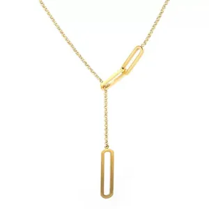 Elegant gold-tone Y-shape paperclip necklace with elongated oval link pendants