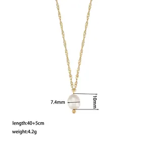 18K gold plated twisted chain necklace with natural white freshwater pearl pendant
