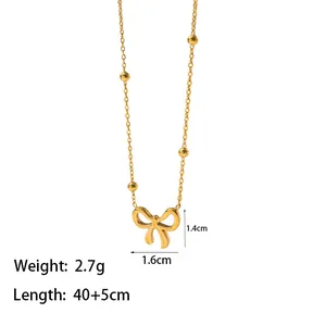 Elegante goldene Schleifen-Halskette mit Perlenkette für Damen Minimalistischer Schmuck
