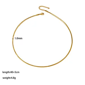 Minimalist 1mm gold snake chain necklace in stainless steel with lobster clasp and extender