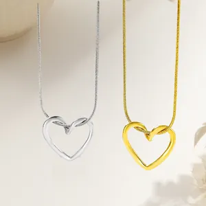 Minimalist heart-shaped stainless steel snake chain necklace in gold and silver finish