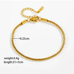 Detail of 0.25cm gold stainless steel chain with lobster clasp and dimension labels