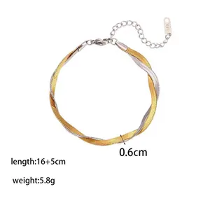 Double-layered gold and silver plated flat snake chain necklace with 18K tag