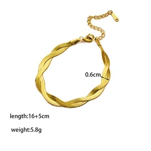 Close-up of 18K gold plated double-layer twisted snake chain necklace with lobster clasp