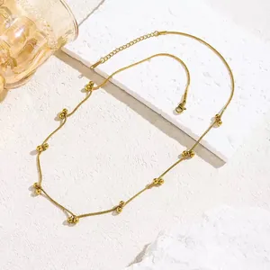 Collier chaîne serpent minimaliste en acier inoxydable plaqué or 18K avec perles dorées