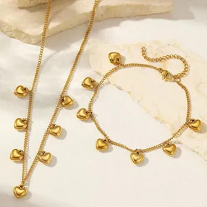 Chique gouden hartjes ketting en armband set van gepolijst roestvrij staal voor dames