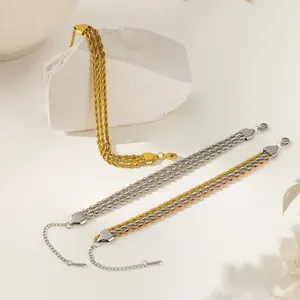 Edelstahl Dreistrang Kordelkette Armband Für Damen Gold Silber Roségold Galvanisiert Minimalistischer Gedrehter Kettenschmuck