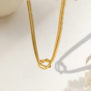 Minimalistisches Edelstahl Doppel Schlangenkette Knoten Halskette Armband Set Für Damen 18K Vergoldet Mode Schmuck Geschenk