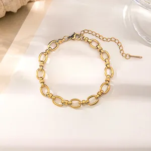 18K gold plated stainless steel oval link bracelet with adjustable lobster clasp closure