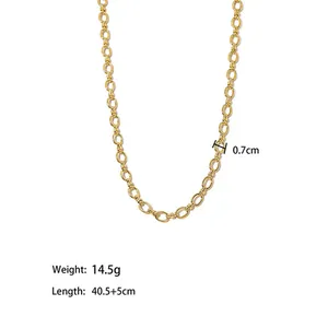 18K gold plated stainless steel oval link chain necklace with adjustable 5cm extension