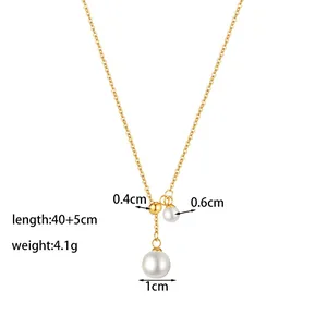 Vintage gold O-chain necklace with grey-white pearls and adjustable 40+5cm length for women