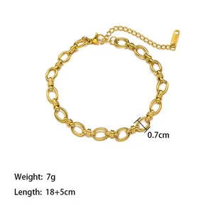 Chunky 18K gold plated stainless steel Cuban link bracelet with lobster clasp and extender