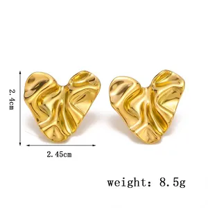 Detailed dimensions of gold lava heart earrings showing 2.4cm height and 2.45cm width