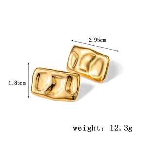 Polished 18K gold-plated stainless steel earrings with irregular crinkle texture