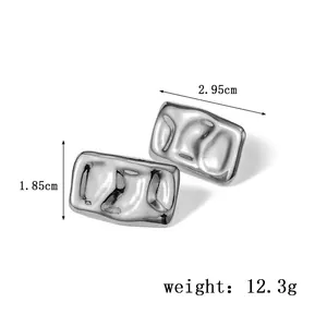 Detailed dimension view of molten lava style stainless steel earrings measuring 2.95cm