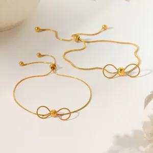Bracelet et Chevillère Ajustables en Acier Inoxydable avec Nœud Papillon pour Femme Chaîne en Os de Serpent Plaquée Or Bijoux Minimalistes