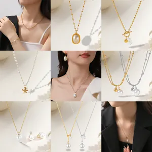 Elegant starfish pearl necklace and earrings set in gold and silver finish for women
