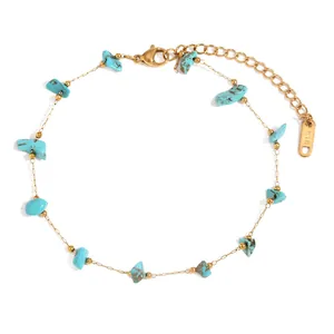 Detailed shot of K18 gold plated bracelet with irregular natural turquoise stones