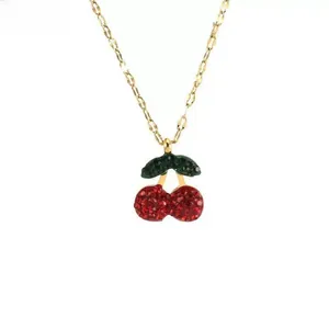 Collana con ciondolo a ciliegia scintillante con cristalli dorati per gioielli da donna